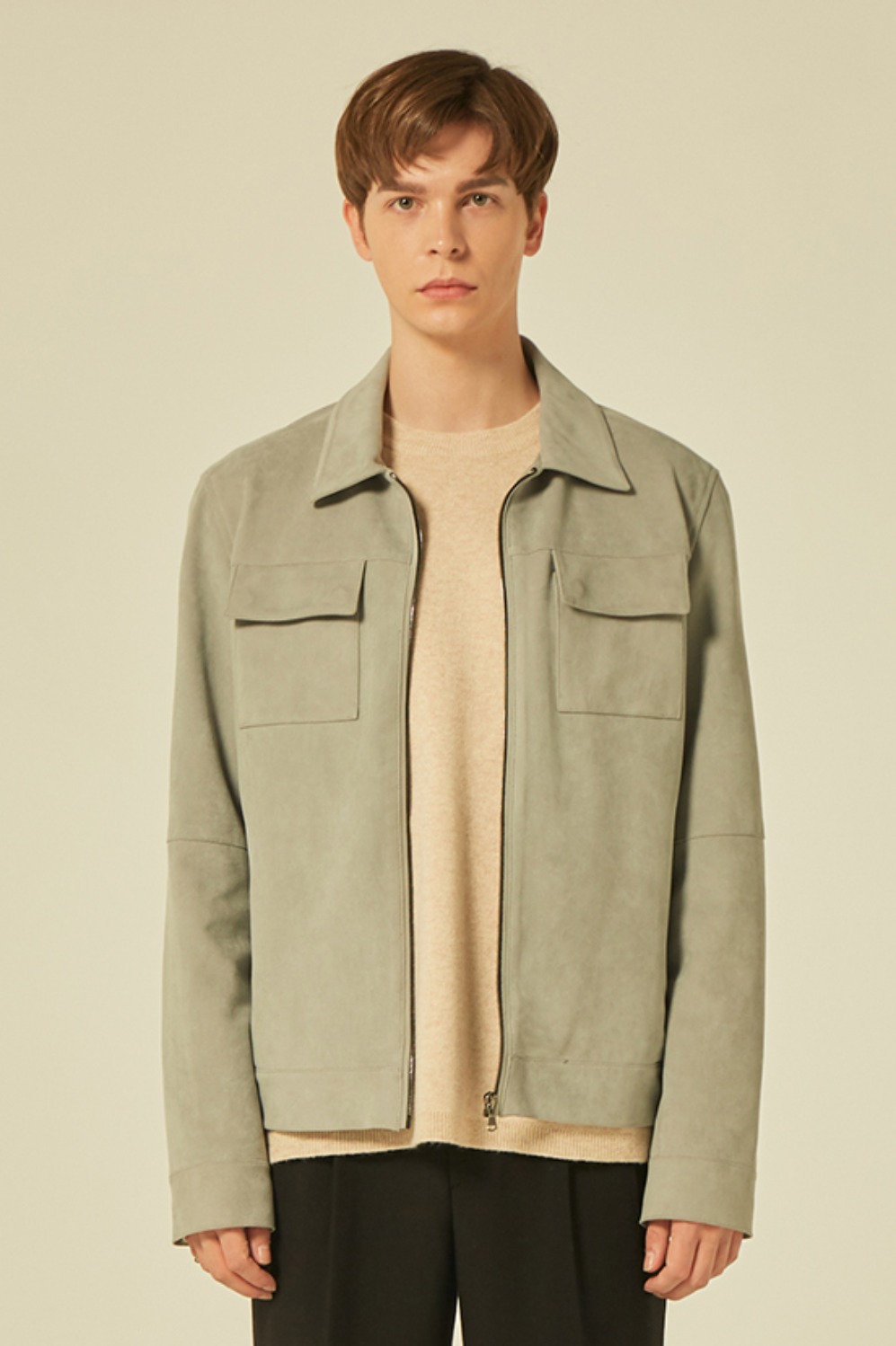 Suede jacket (Lampo Zipper) (Grey)